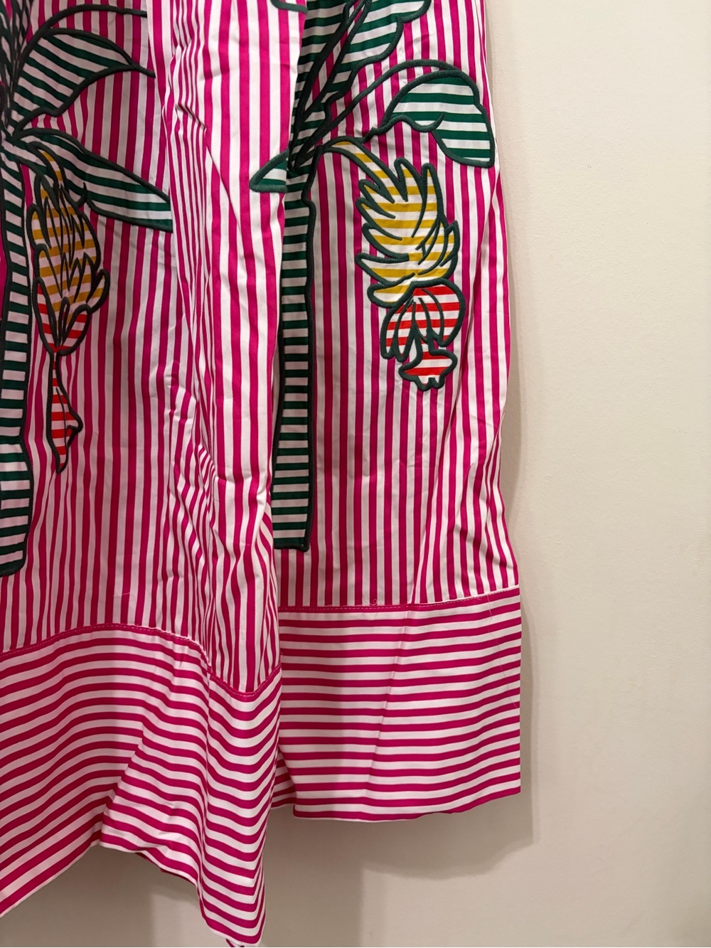 Farm Rio Pink Palm Tree Stripes Cutwork Midi Dress Medium - Picture 9 of 9